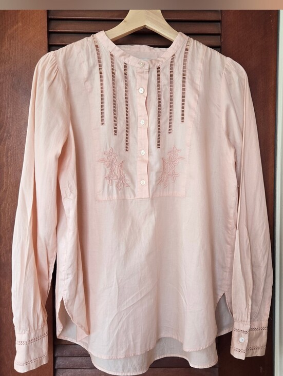 LOFT Tops - NWT Loft Soft Blush Pink Embroidered Pintuck Peasant Blouse XS
